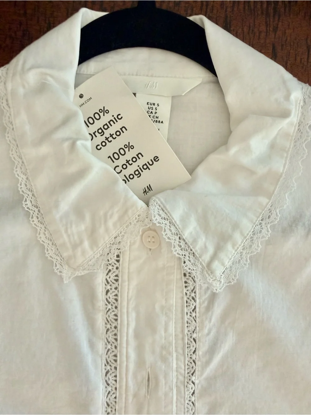 H&M White Long-Sleeve Button-Down Shirt with Lace Trim SZ.S - Picture 5 of 8